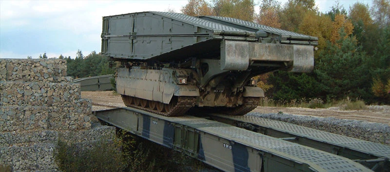 A tank constructing a bridge